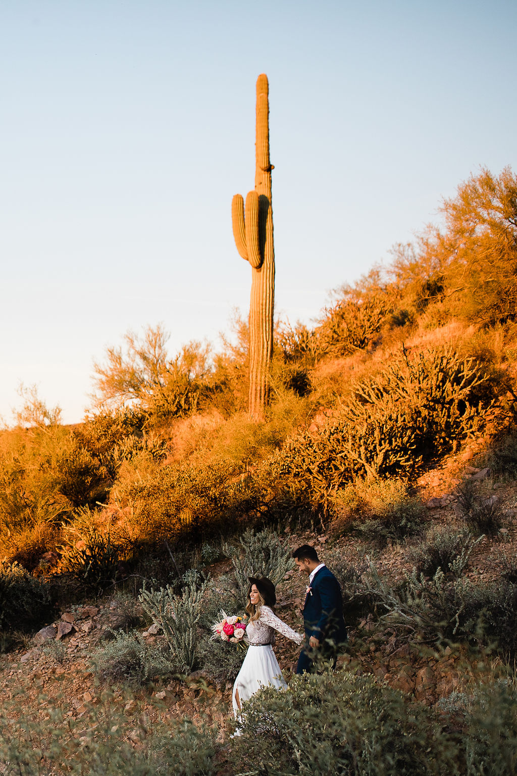 Bright Colorful Desert Oasis Elopement Arizona Long Sleeve Lace Wedding Dress Aimee Flynn Photo18