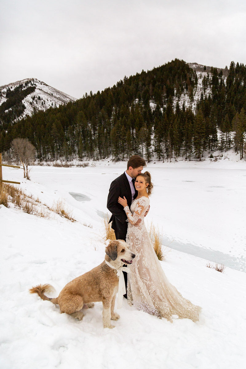 Long Sleeve Lace Wedding Dress Snowy Winter Wasatch Mountains Utah Elopment Halie West Photography 1