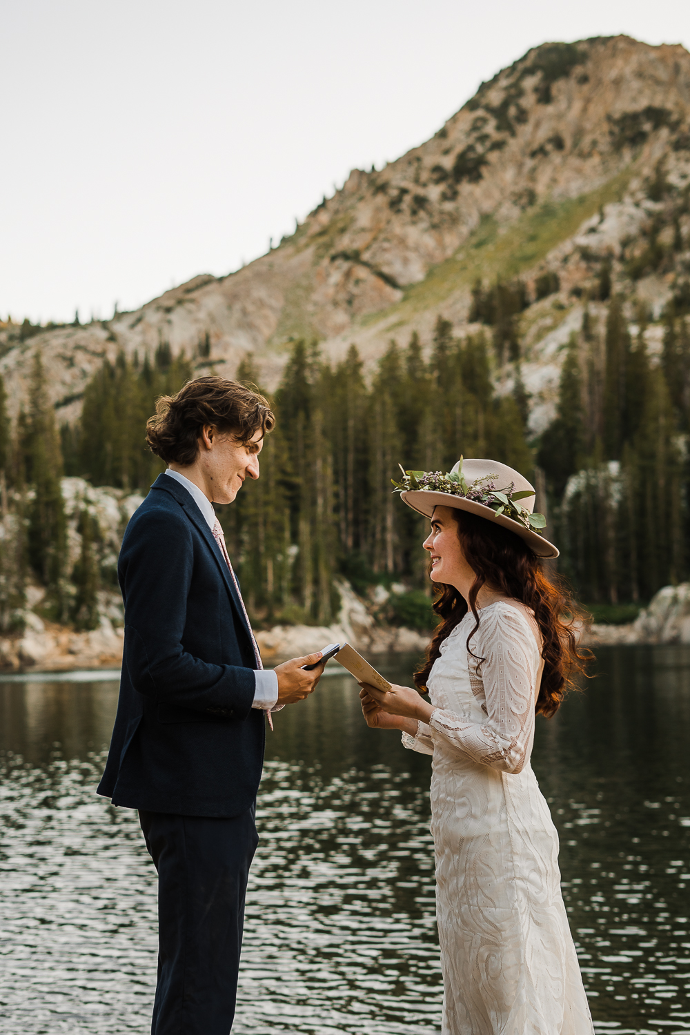 Bridal hat brim boho long sleeve wedding dress Lake Mary Salt Lake City Utah Alexandra Amante Forever To The Moon 2