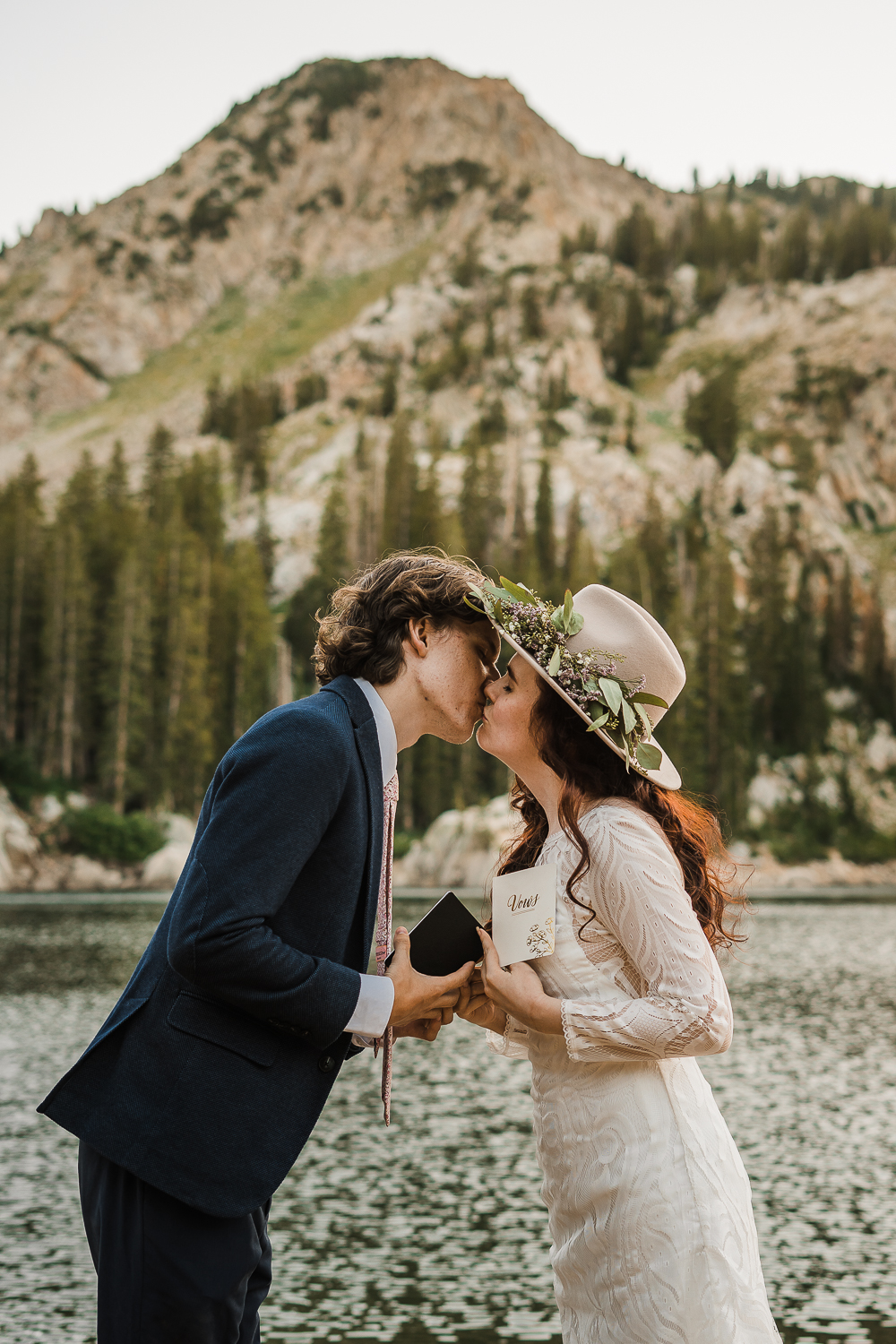 Bridal hat brim boho long sleeve wedding dress Lake Mary Salt Lake City Utah Alexandra Amante Forever To The Moon 4