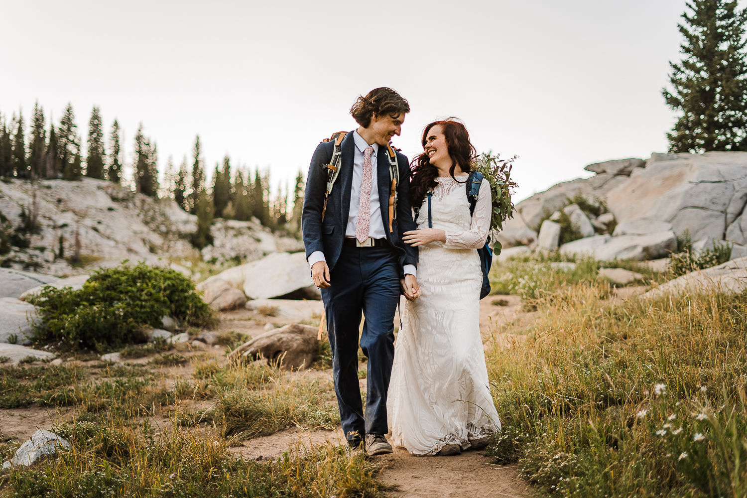 Lake Mary Salt Lake City Utah Hiking Elopement Alexandra Amante Forever To The Moon Boho Long Sleeve Wedding Dress 3