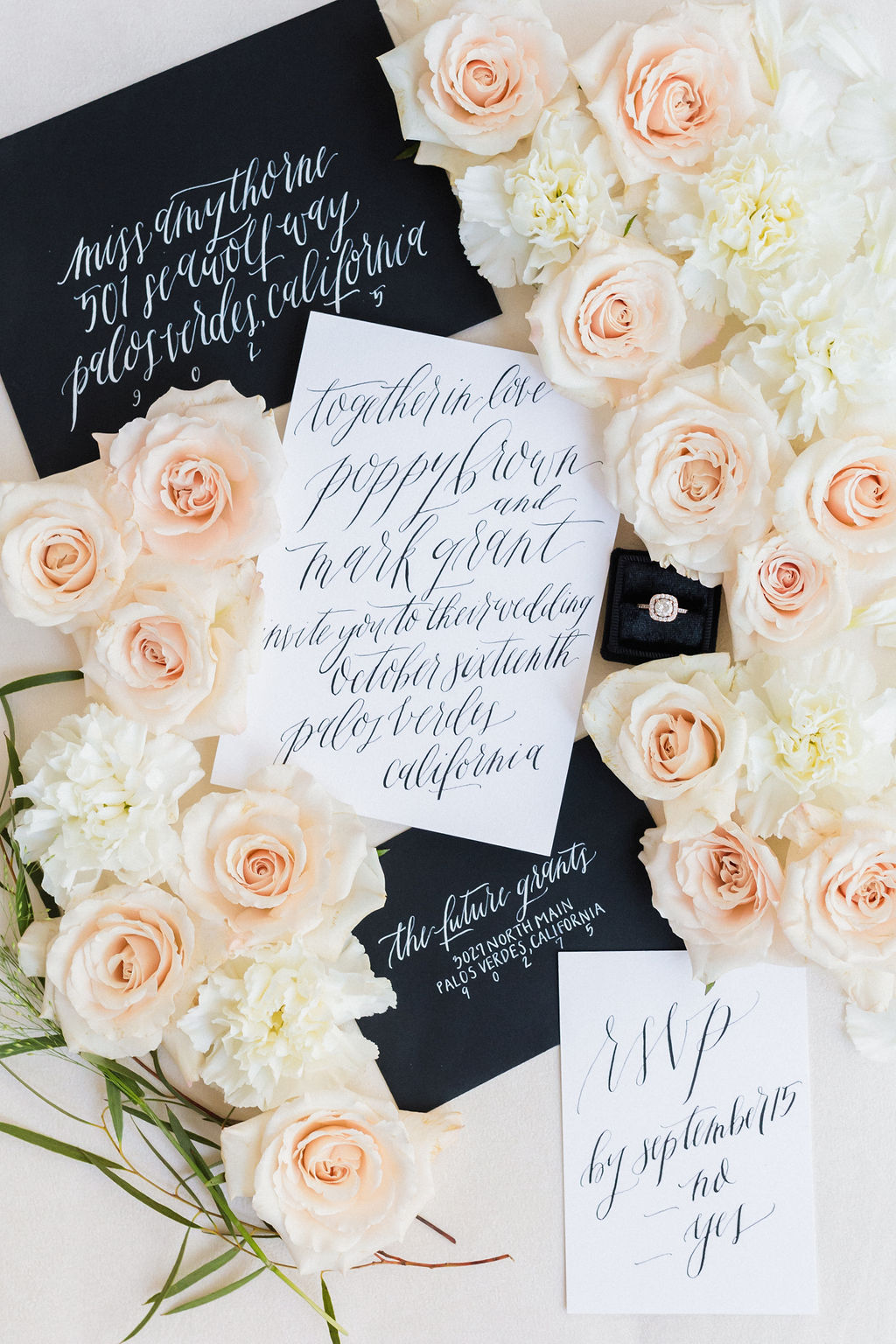 Black And White Wedding Inspo Modern Calligraphy Invites Envelopes Elizabeth Burgi Photography